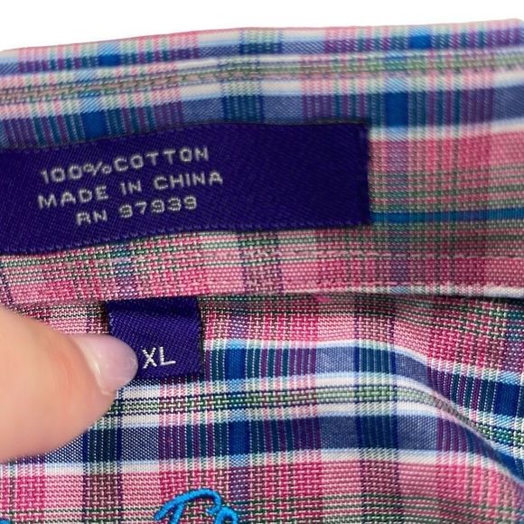 Alan Flusser Men's Casual Button Up Shirt Checked Long Sleeve Pink Pink Size XL - Picture 4 of 8